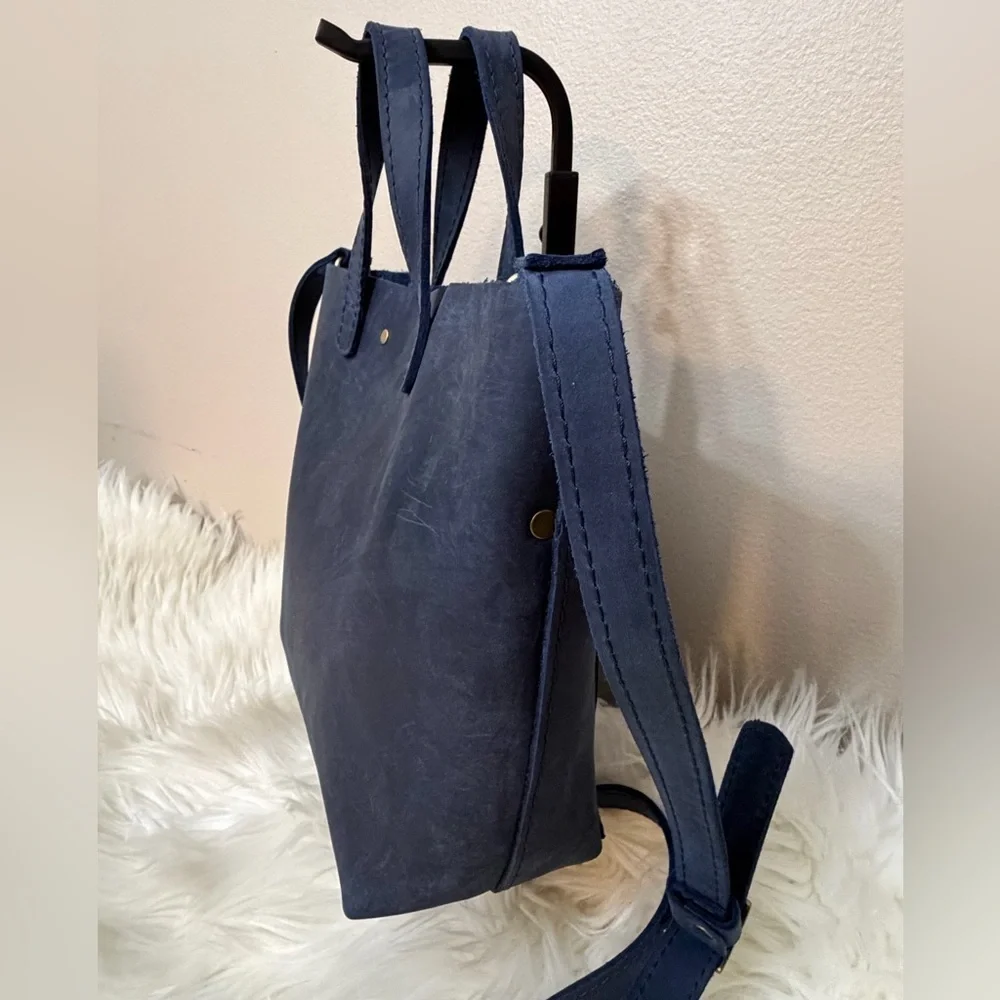 Portland Leather Midnight Blue Tote Bag.: Small wristlet included